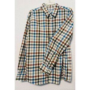 Haggar Mens L Fitted Long Sleeve Plaid Dress Shirt Multicolor Father Dad Brother
